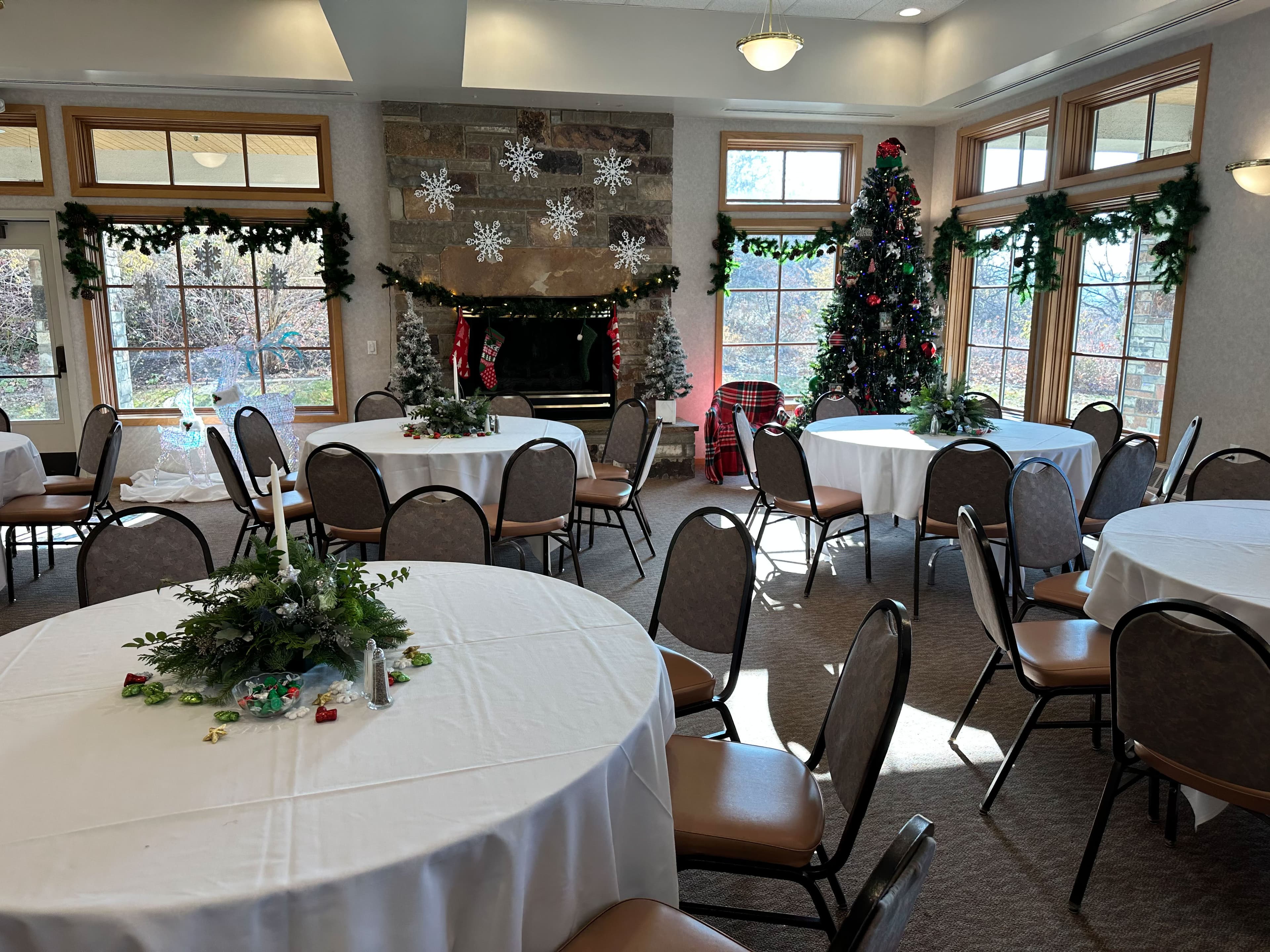 Elegantly set banquet table at Old Mill Banquet Hall in Holladay Utah