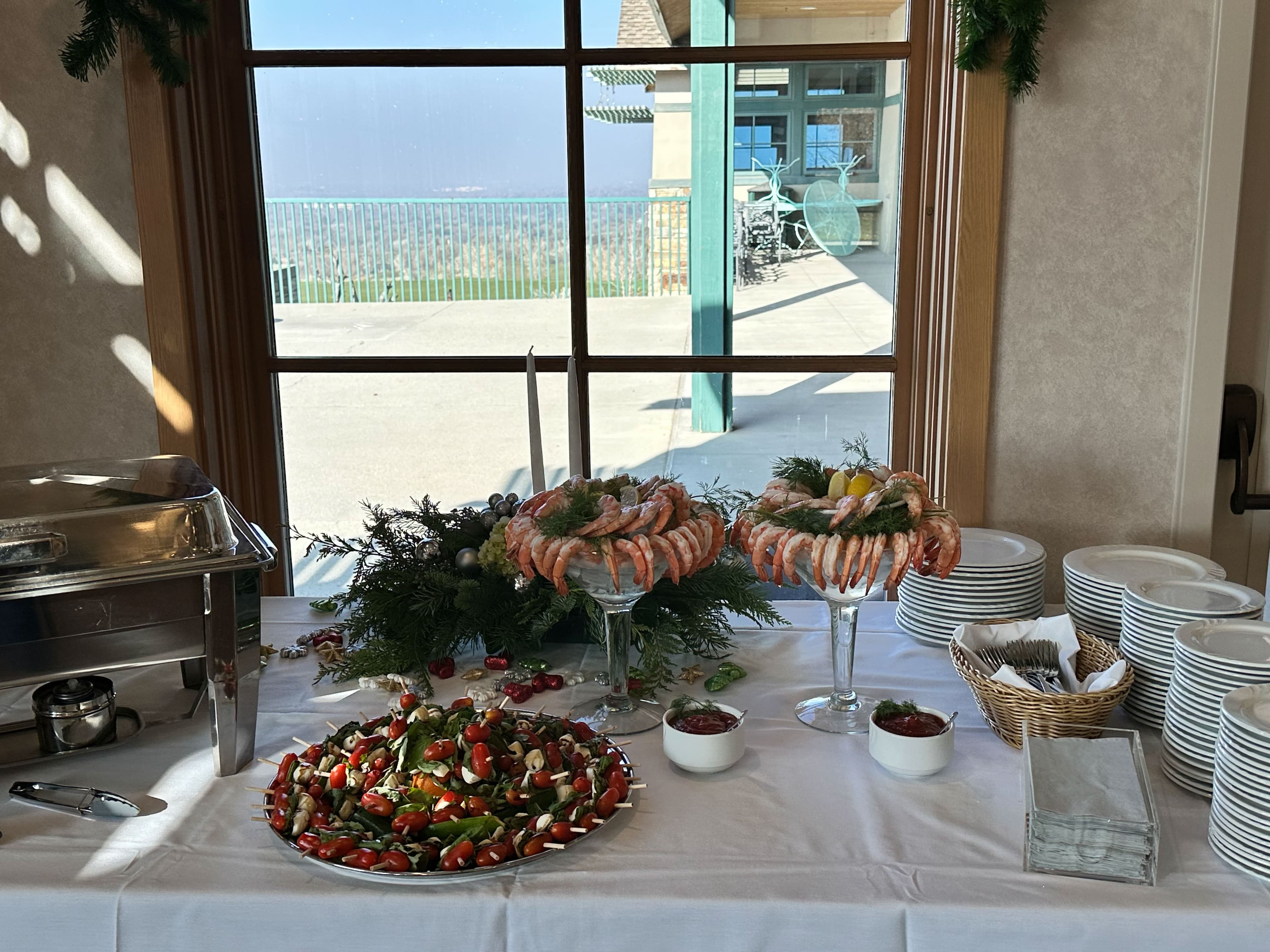 In-house catering spread with handcrafted appetizers at Old Mill Banquet Hall